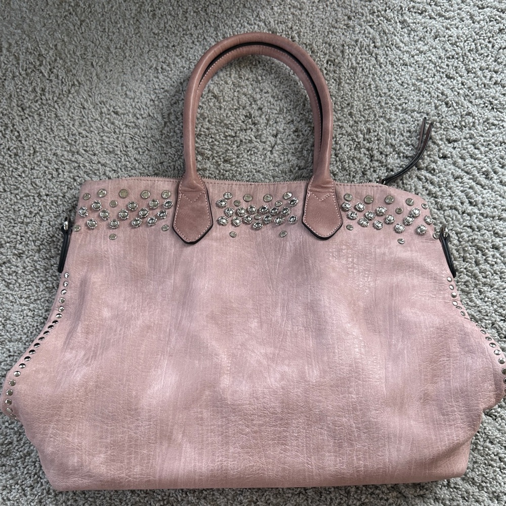 Urban Expressions Blush Tote with Silver Studs and Rhinestones